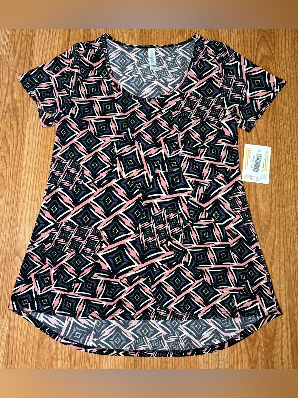LuLaRoe Short Sleeve Geometric Print Top - Black, Pink, Yellow